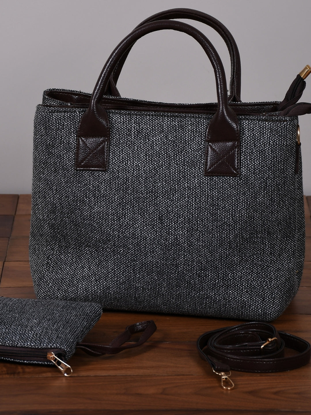 Elegant Dove Jacquard Handbag Cum Sling – 2 Piece Set