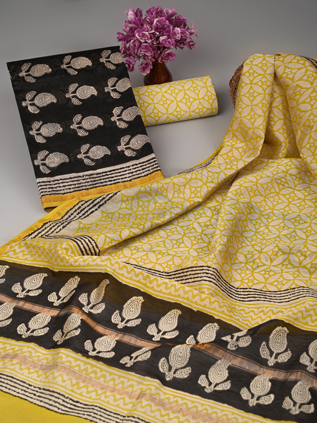 Kairi Bagru Handblock Print Chanderi Silk Suit Set