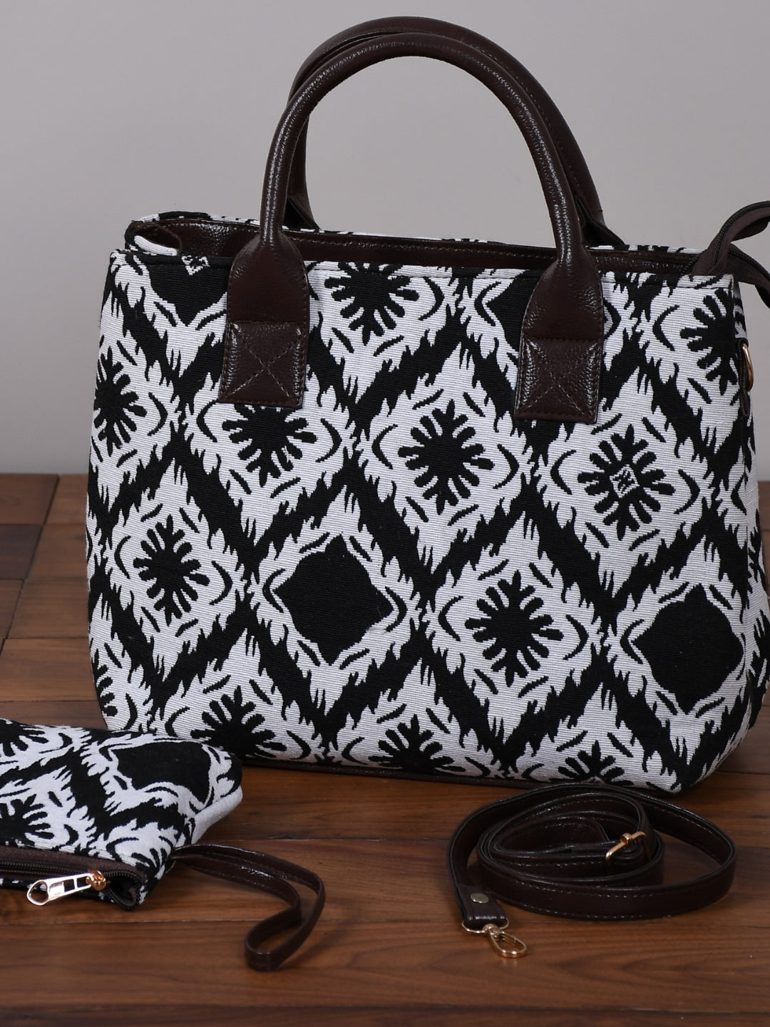 Premium Jacquard Fabric Handbag Cum Sling – 2 Piece Set