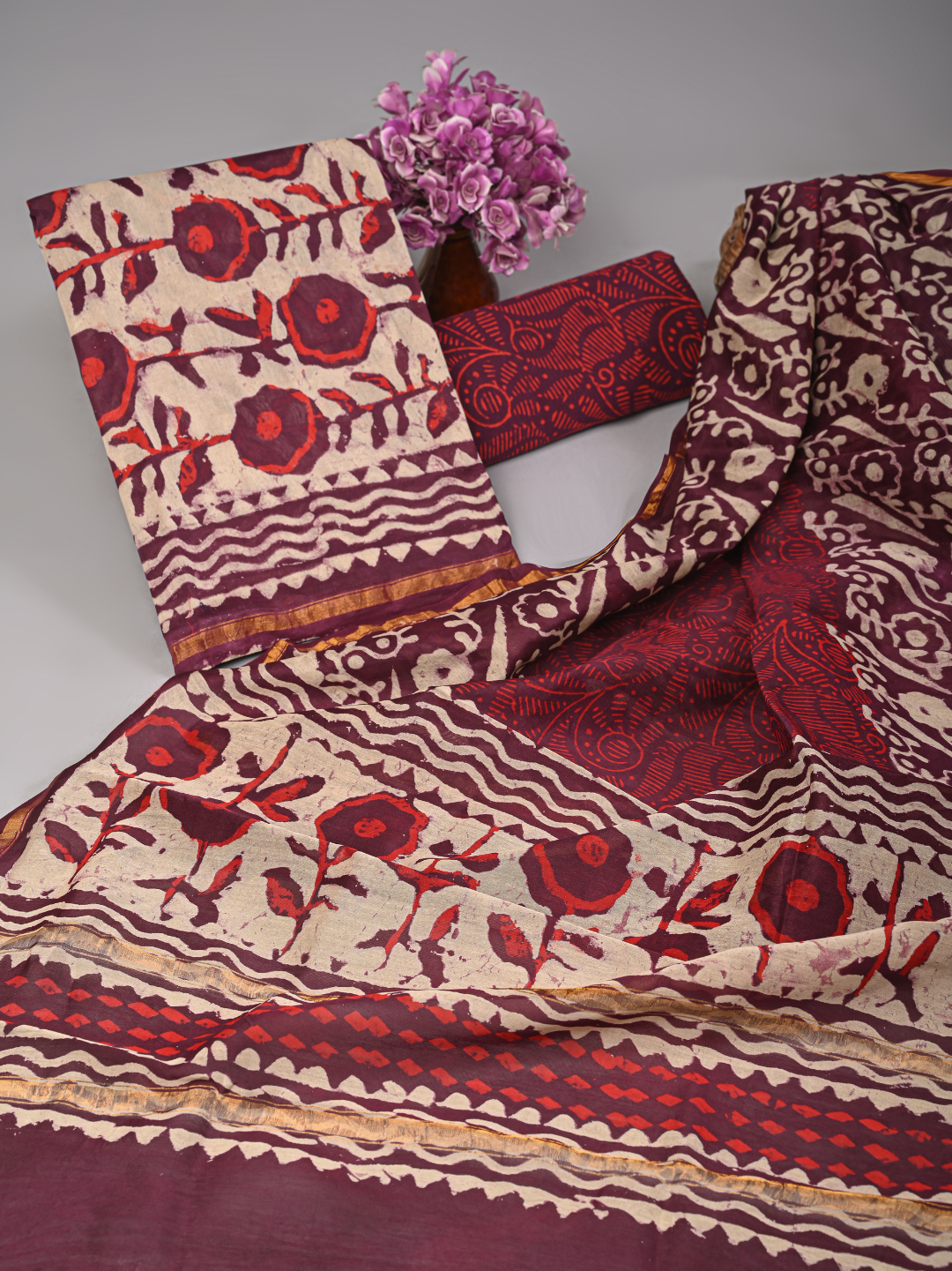 Dabu Neptol Handblock printed Chanderi Silk Suites