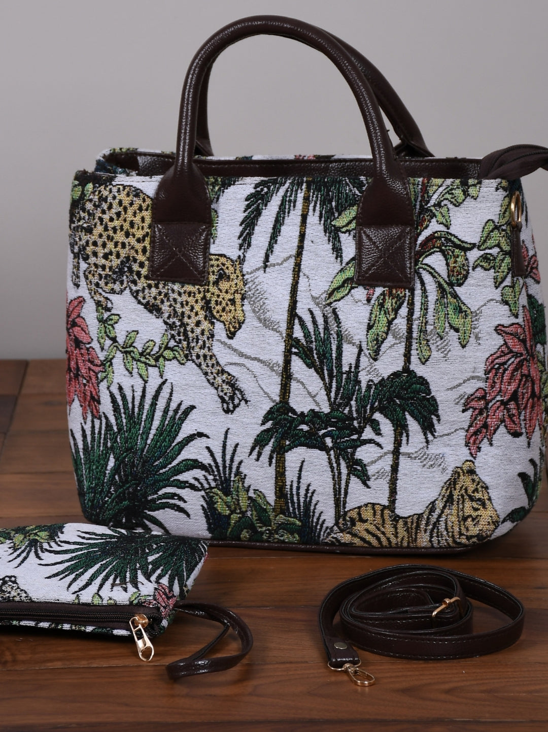 Luxury Jacquard Fabric Handbag Cum Sling – 2 Piece Set