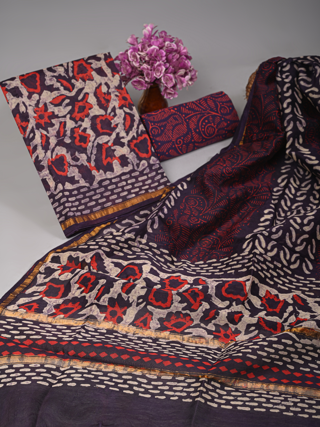 Dabu Print Elegance: Handblock Printed Chanderi Silk Suits