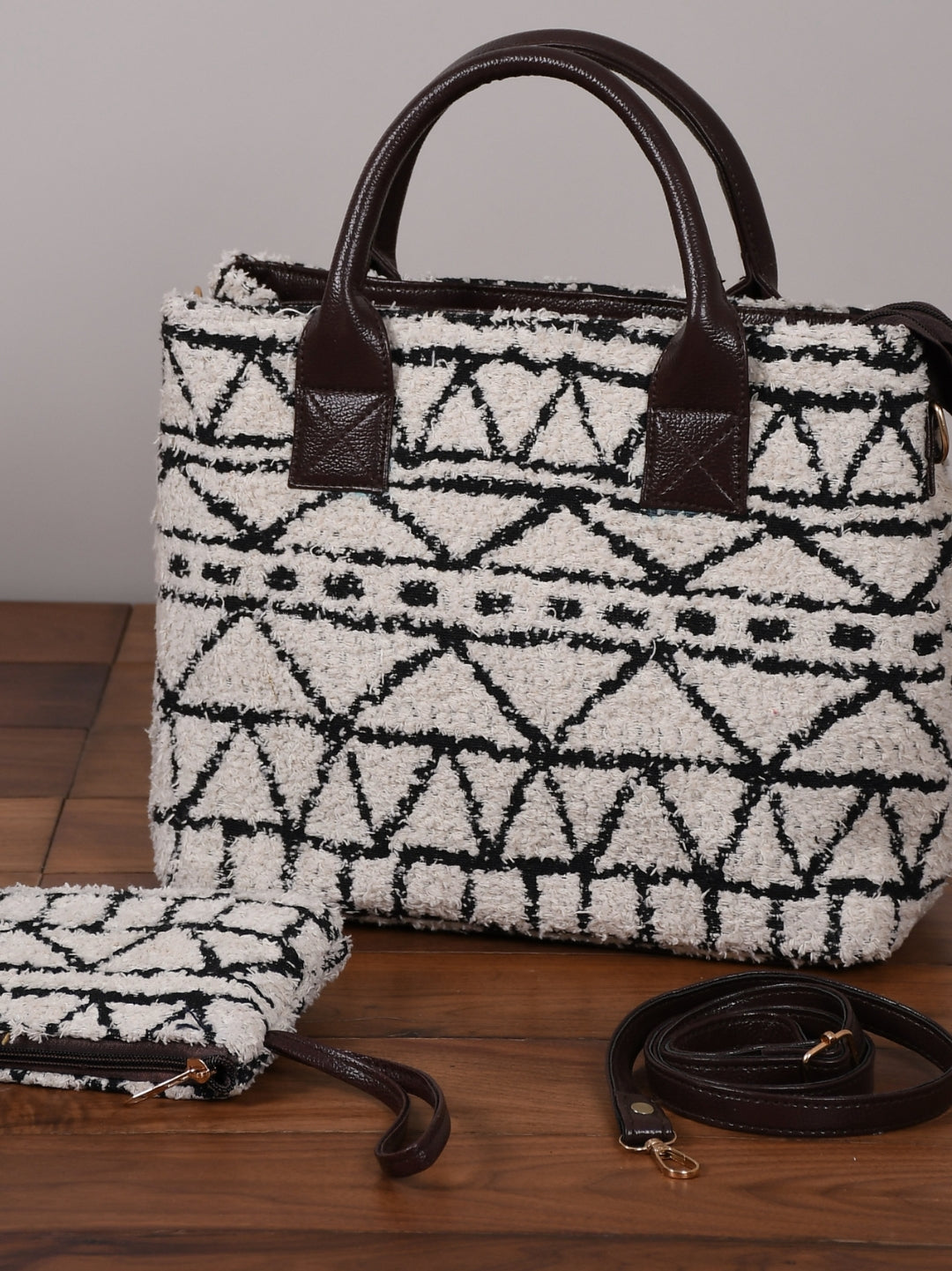 Trending Jacquard Fabric Handbag Cum Sling – 2 Piece Set