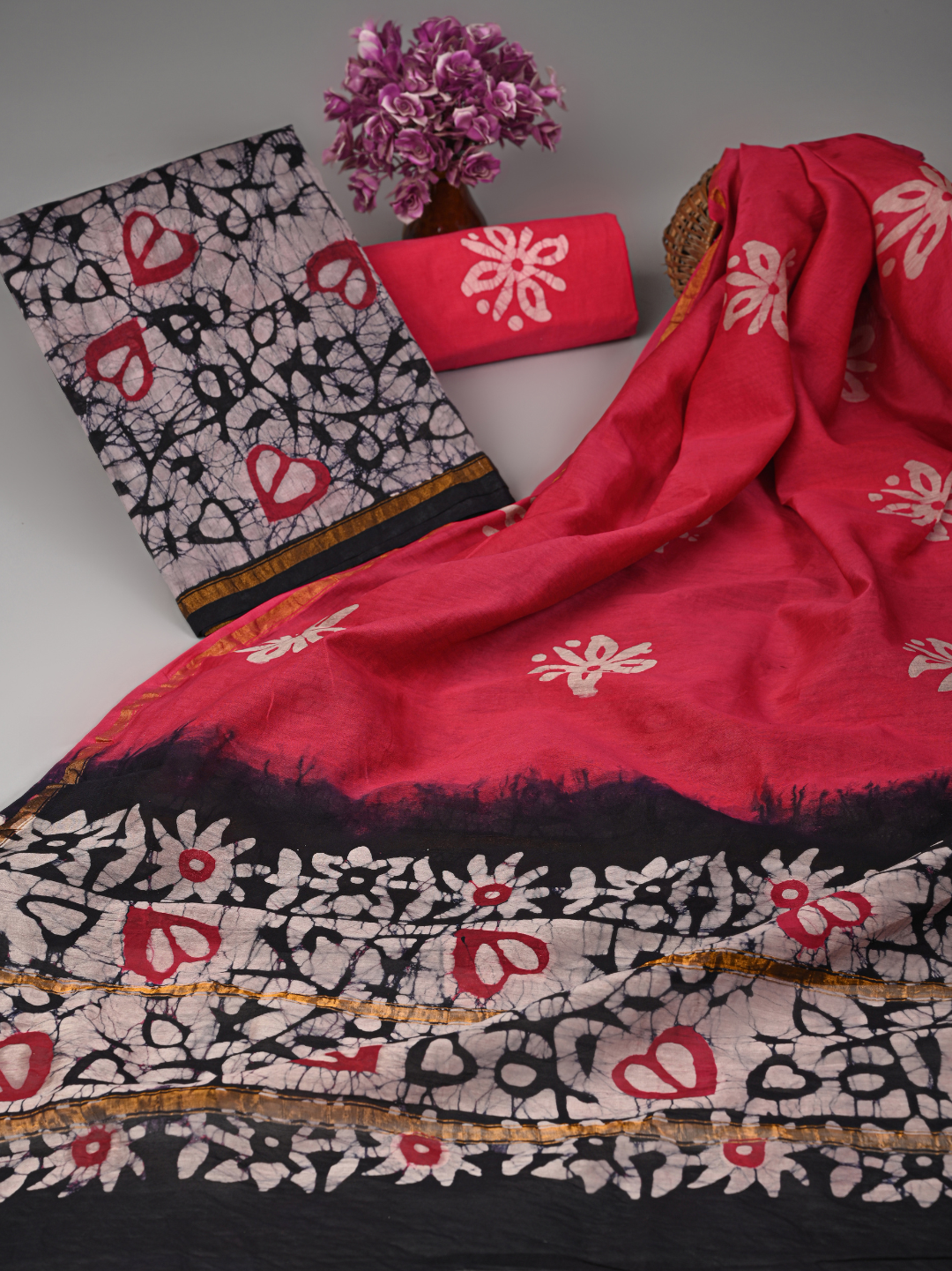 Batik Handblock Print Chanderi Silk Suit Set