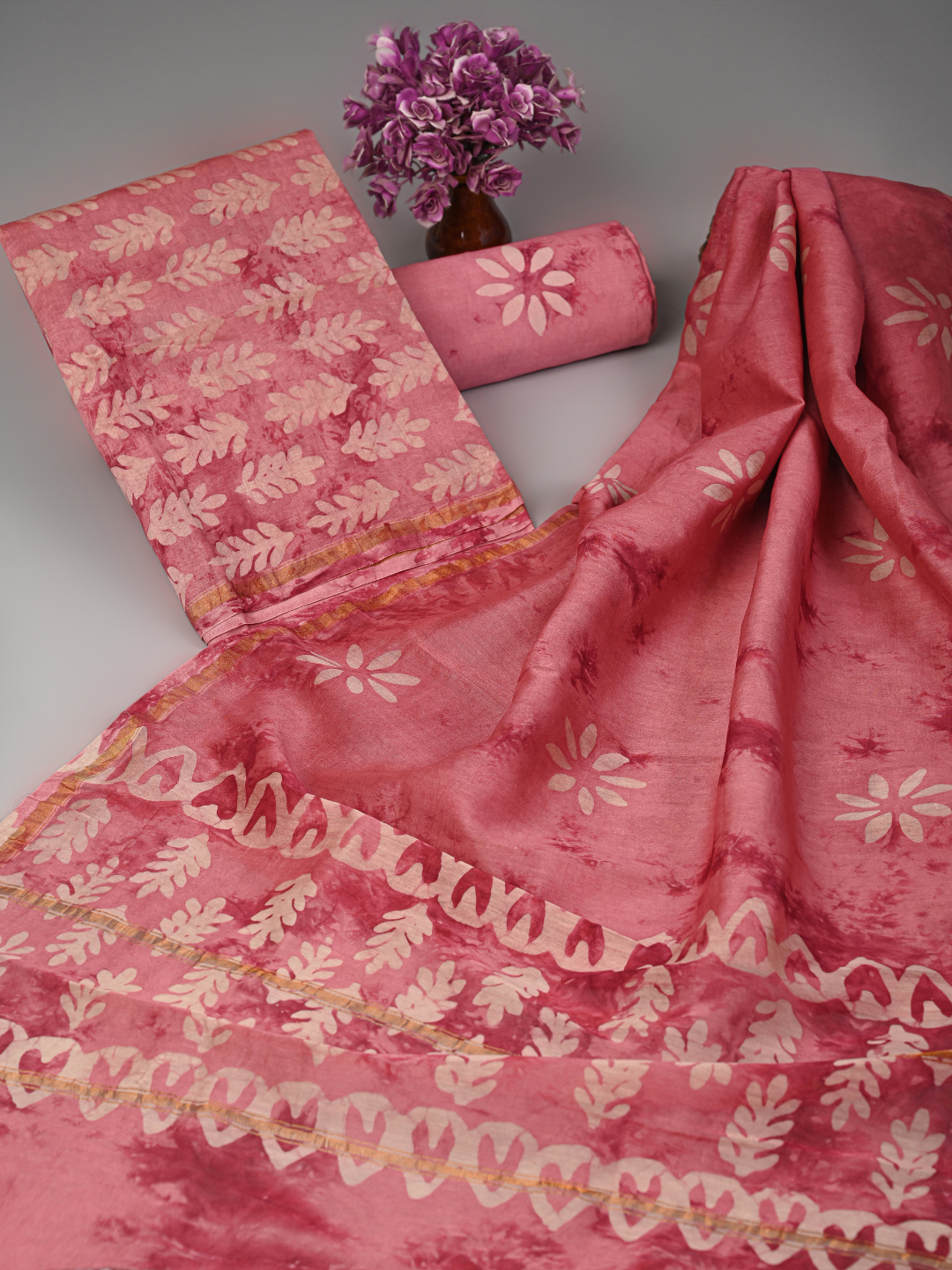 Batik Handblock Print Chanderi Silk Suit Set