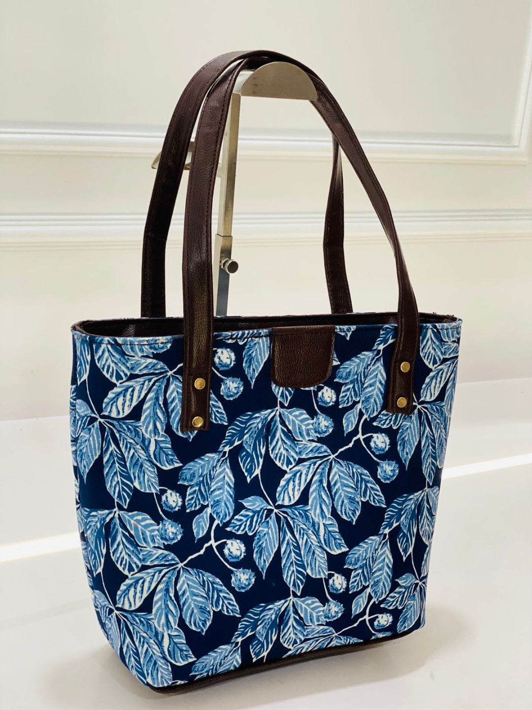 Indigo Leaves Design Cotton Hand Bag