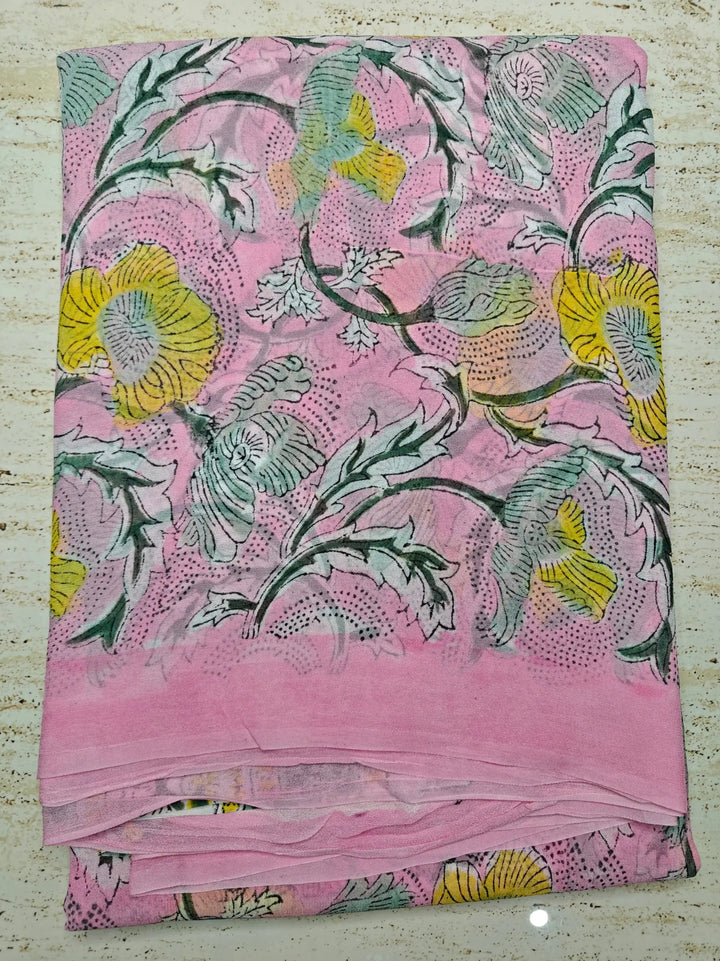 Timeless Pink Repid Jaal Print HandBlock Pure Super Georgette Saree