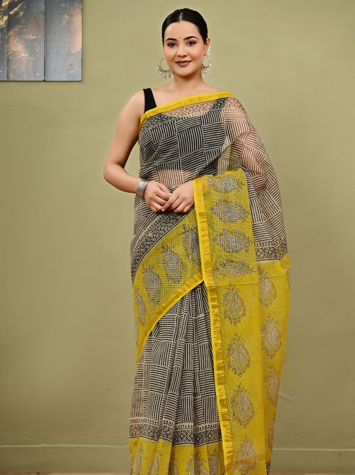 Stunning Pattern Bagru HandBlock Pure Kota Doriya Saree