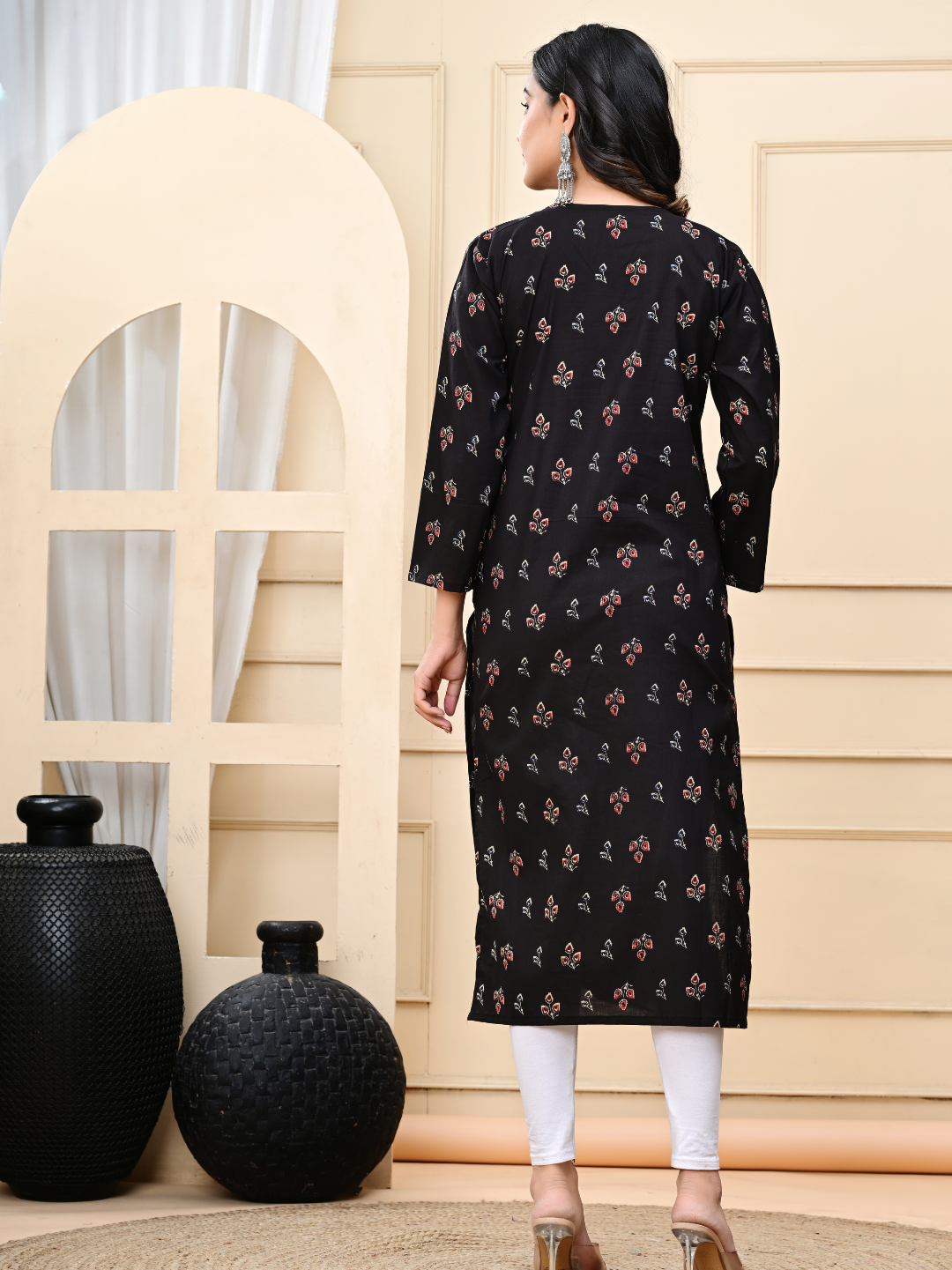 Black Bagru Hand-Block Print Cotton Long Kurti