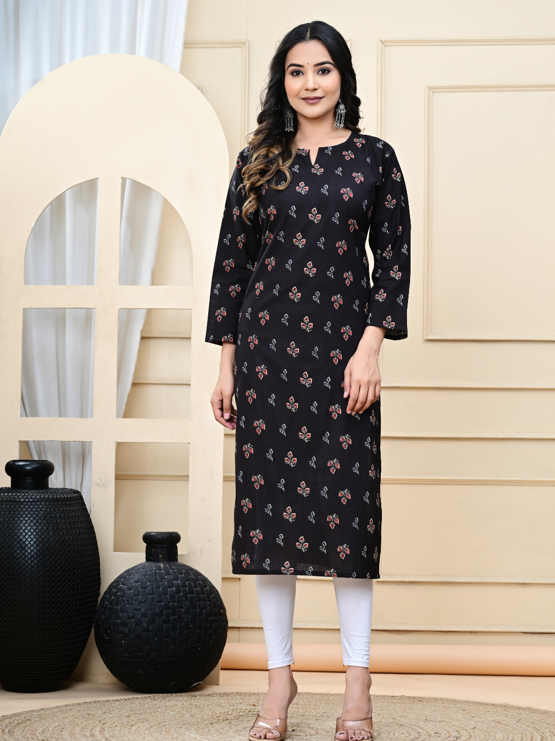 Black Bagru Hand-Block Print Cotton Long Kurti