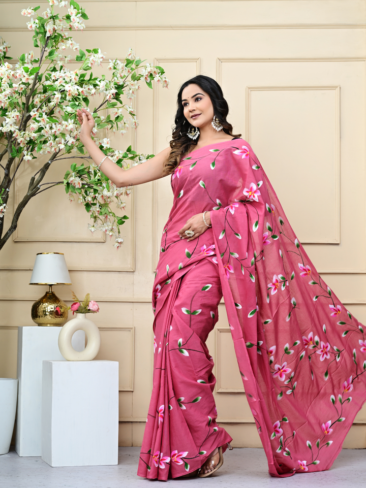 Premium Brush Print Mulmul Cotton Saree