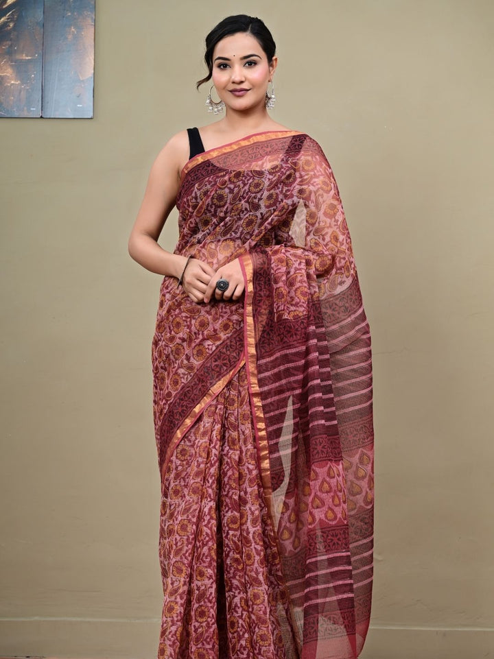 Vanaspati Ajrakh Mesmerizing HandBlock Pure Kota Doriya Saree