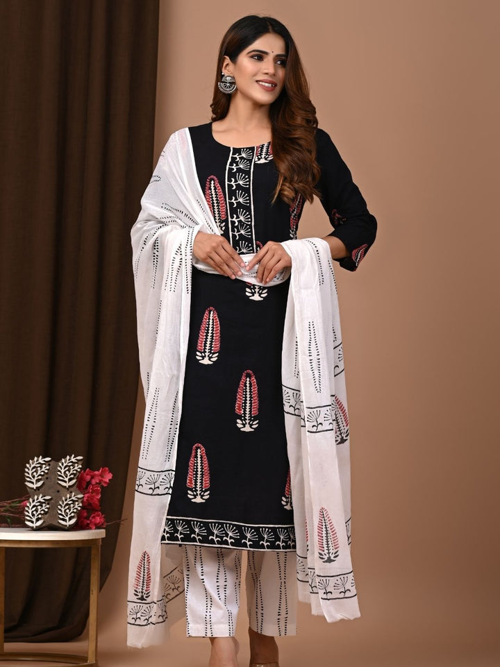 Classic Butta Charm Handblock Printed Cotton Suit Set