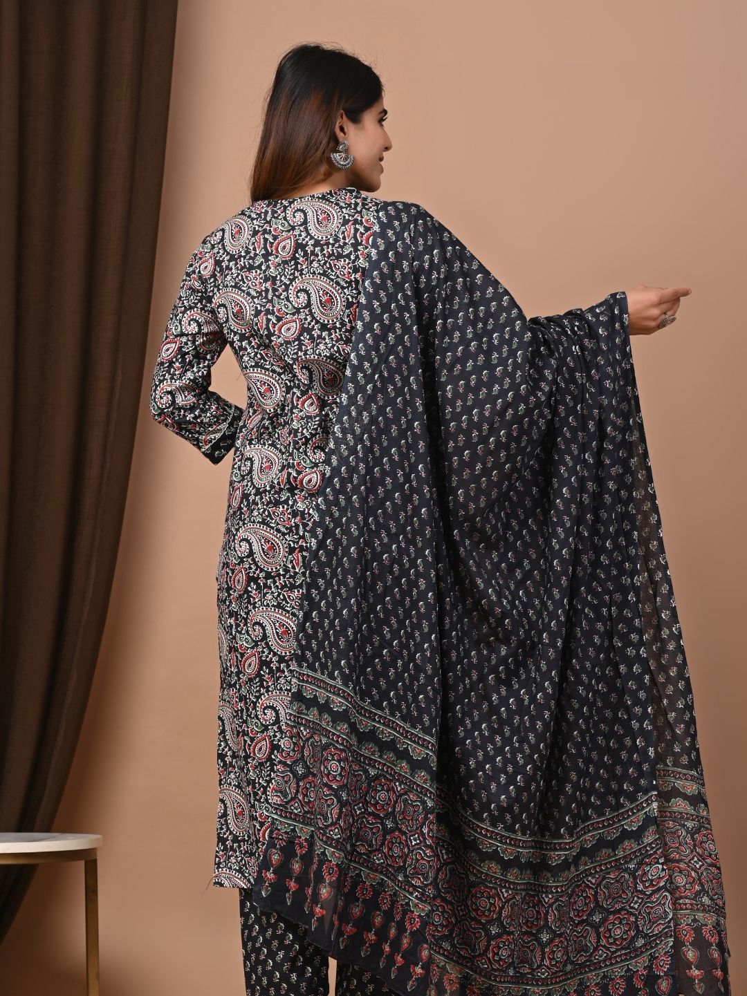 All Time Favorite Black Cotton Stitched Suit with Mulmul Dupatta