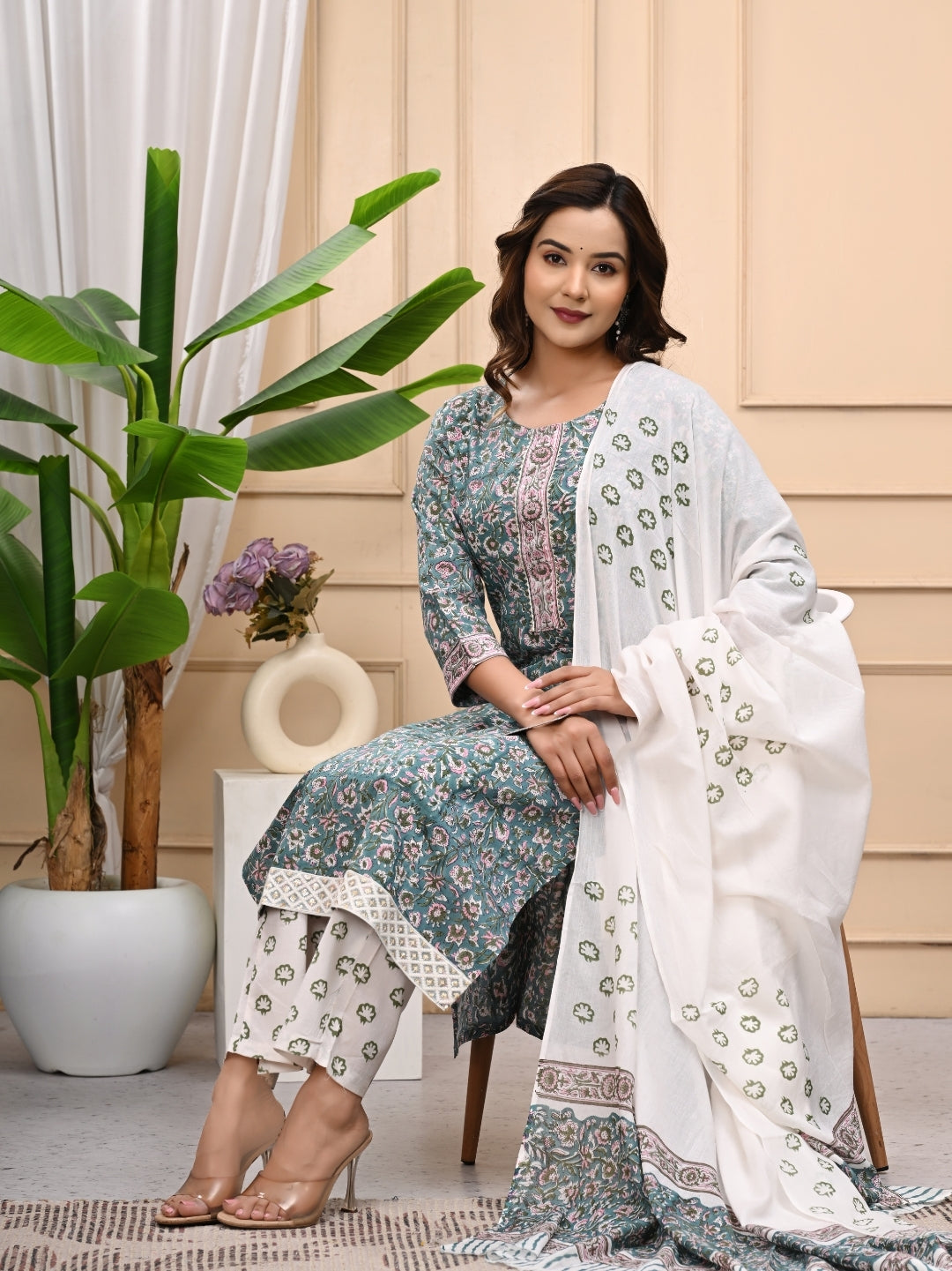 Bagru Handblock Printed Cotton Stitched Suit – 3-Piece Set