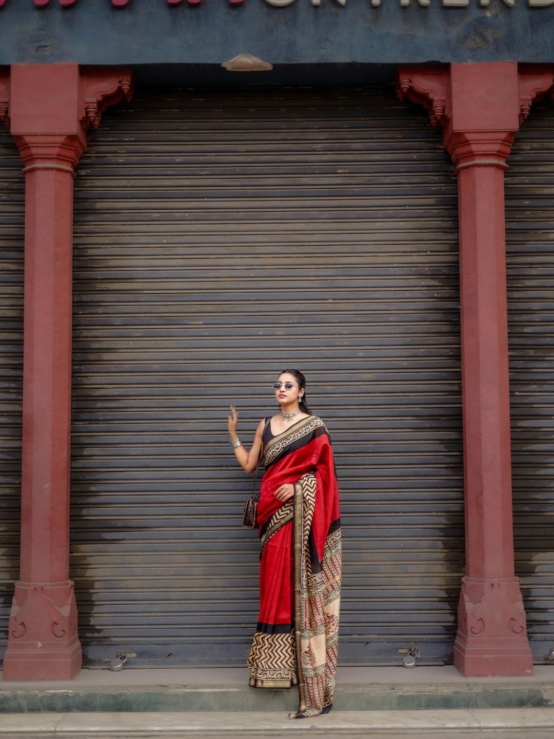 Authentic Bagru HandBlock Red Putai Pure Maheshwari Silk Saree
