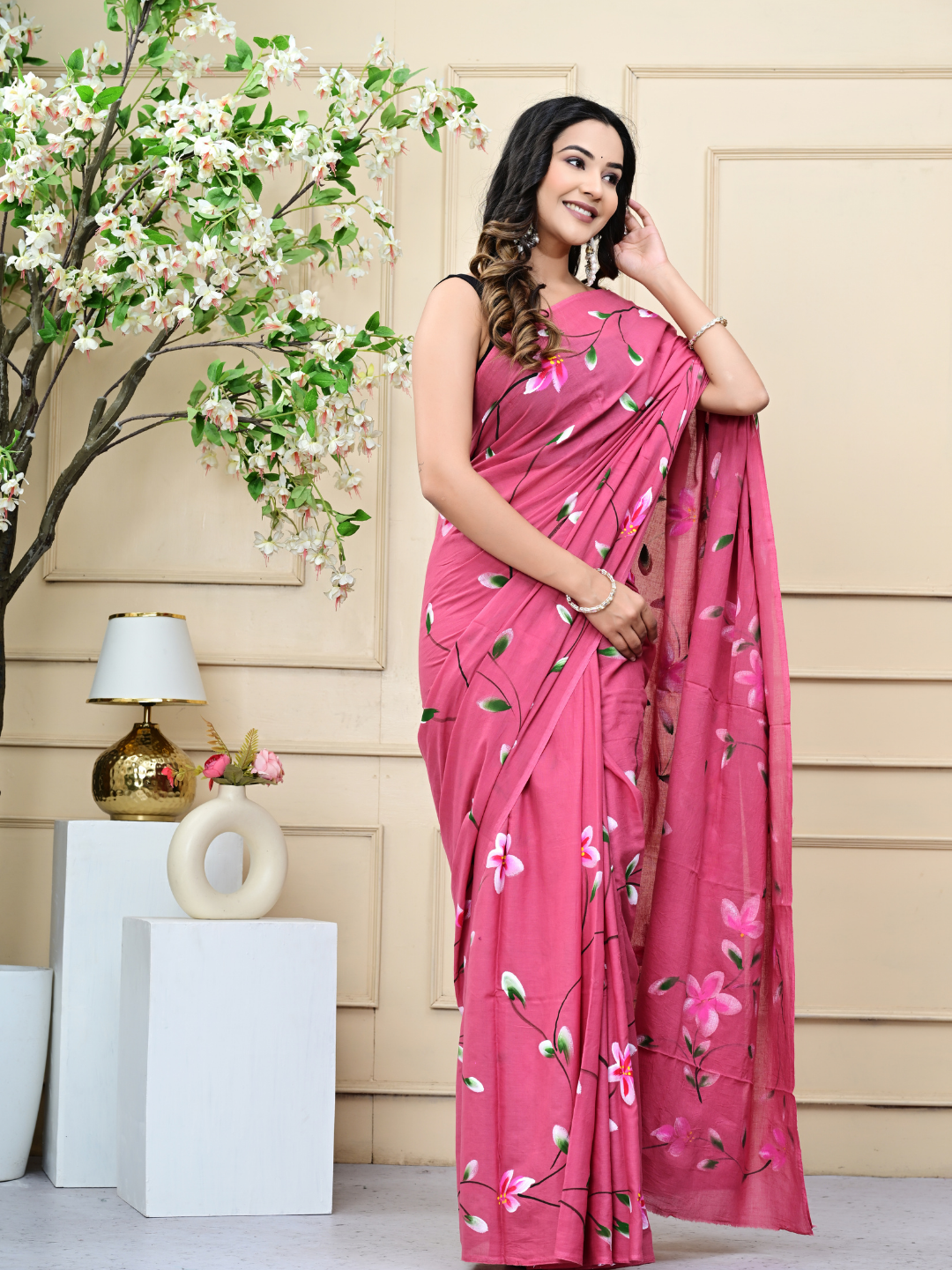 Premium Brush Print Mulmul Cotton Saree