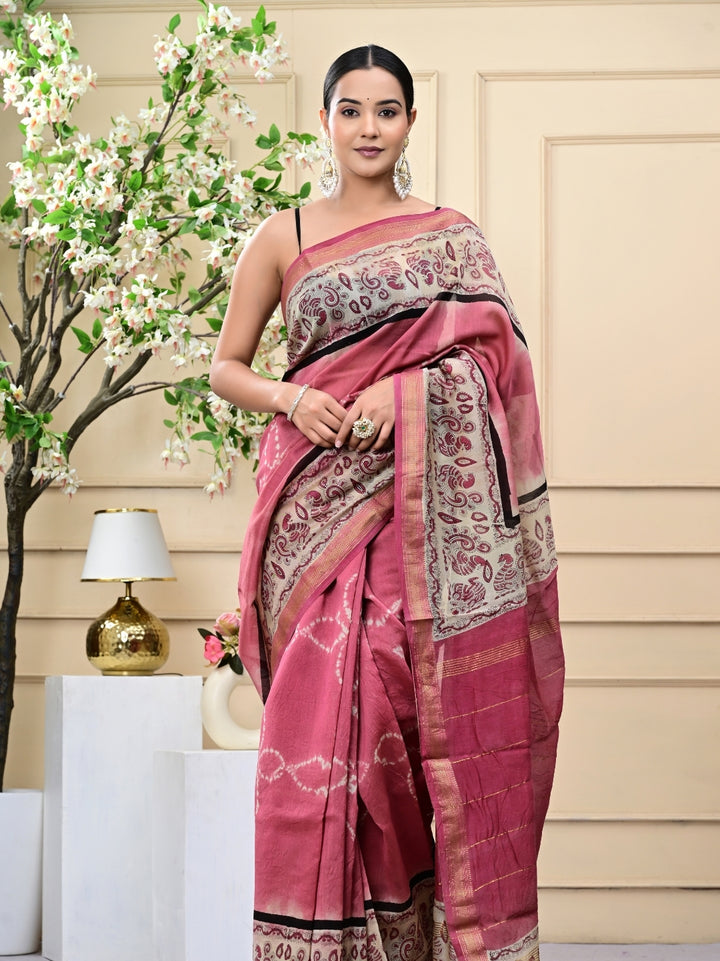 Bagru Print With Shibori Combination Maheshwari Silk Sarees