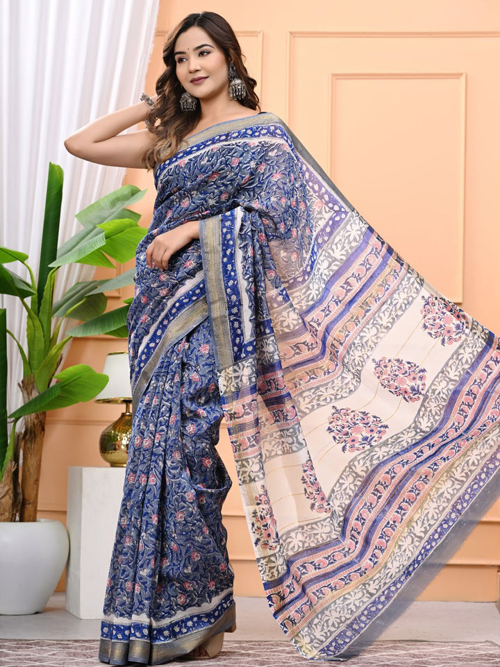 Exclusive Rapid Hand Block Printed Maheshwari Silk Saree