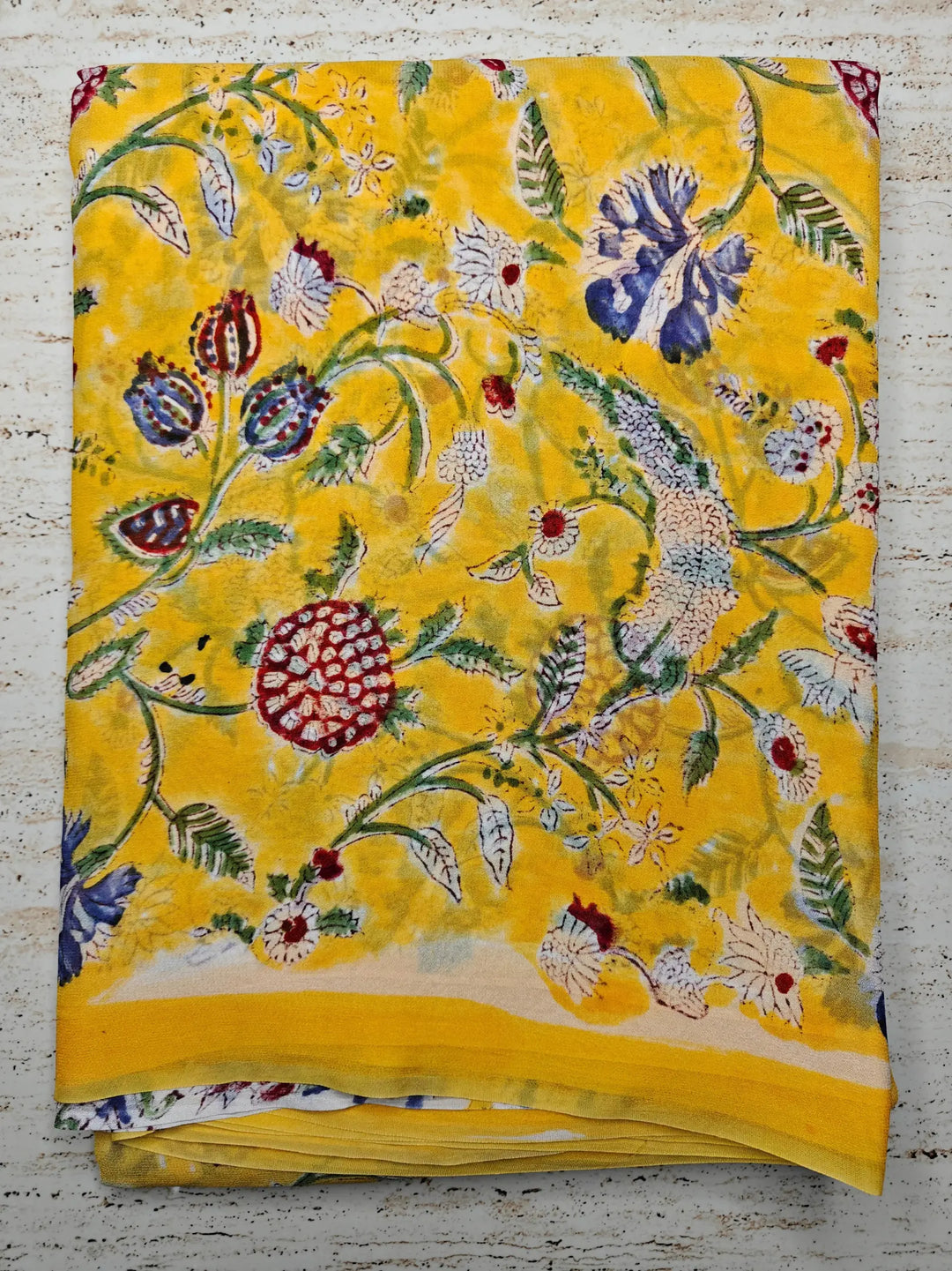 Attractive Yellow Repid Jaal HandBlock Super Georgette saree