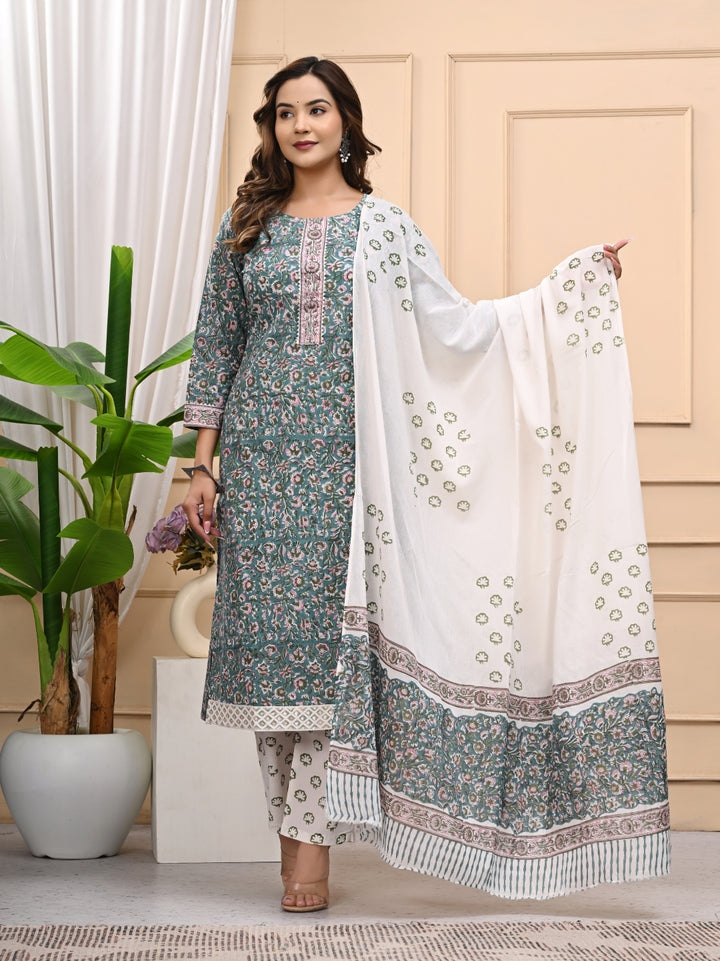 Bagru Handblock Printed Cotton Stitched Suit – 3-Piece Set