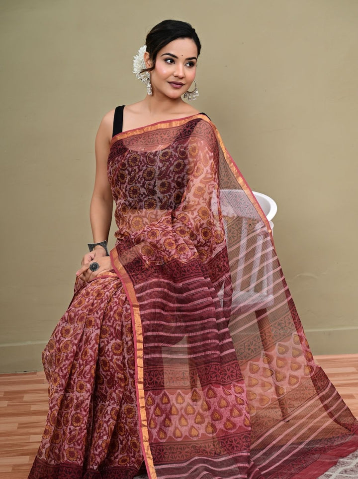 Vanaspati Ajrakh Mesmerizing HandBlock Pure Kota Doriya Saree