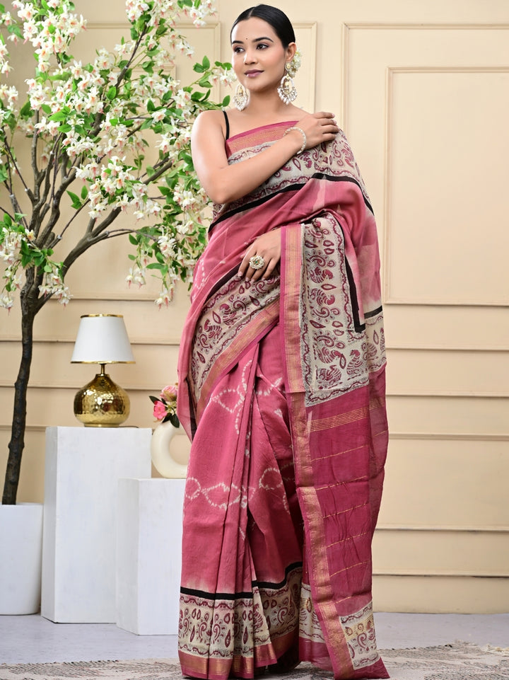 Bagru Print With Shibori Combination Maheshwari Silk Sarees