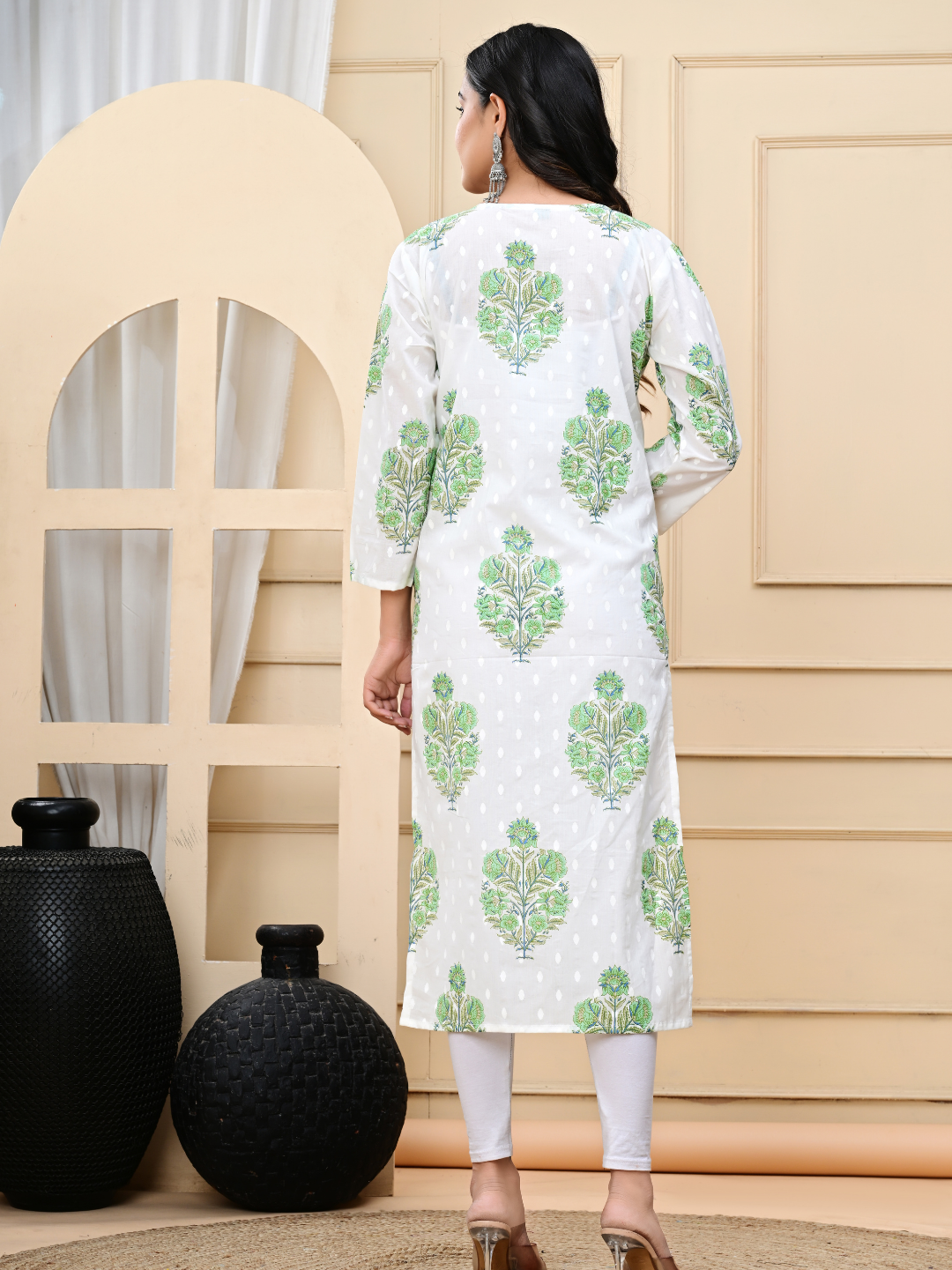 White Bagru Print Hand-Block Printed Long Kurti