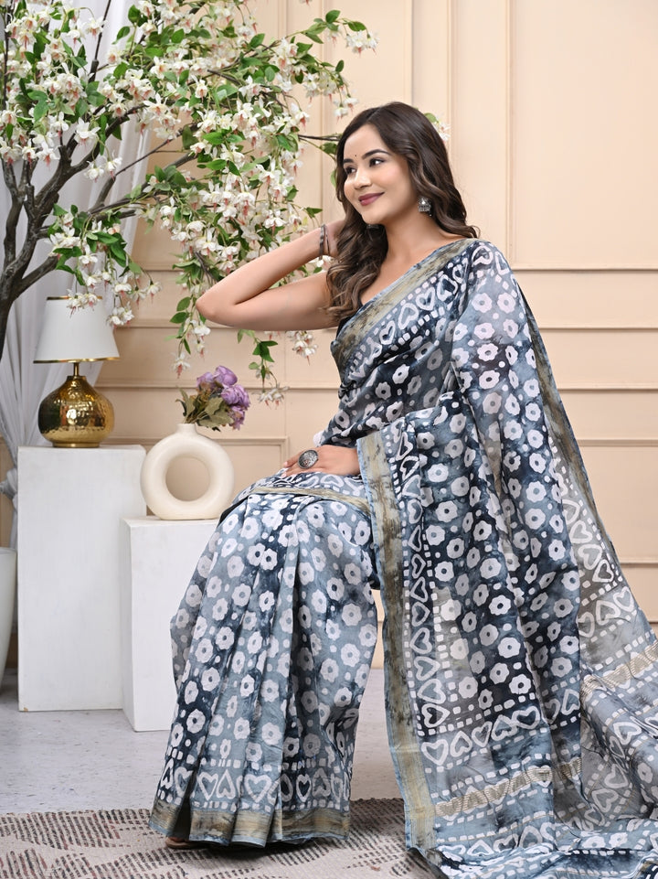 Exclusive Batik Print Maheshwari Silk Saree with Blouse