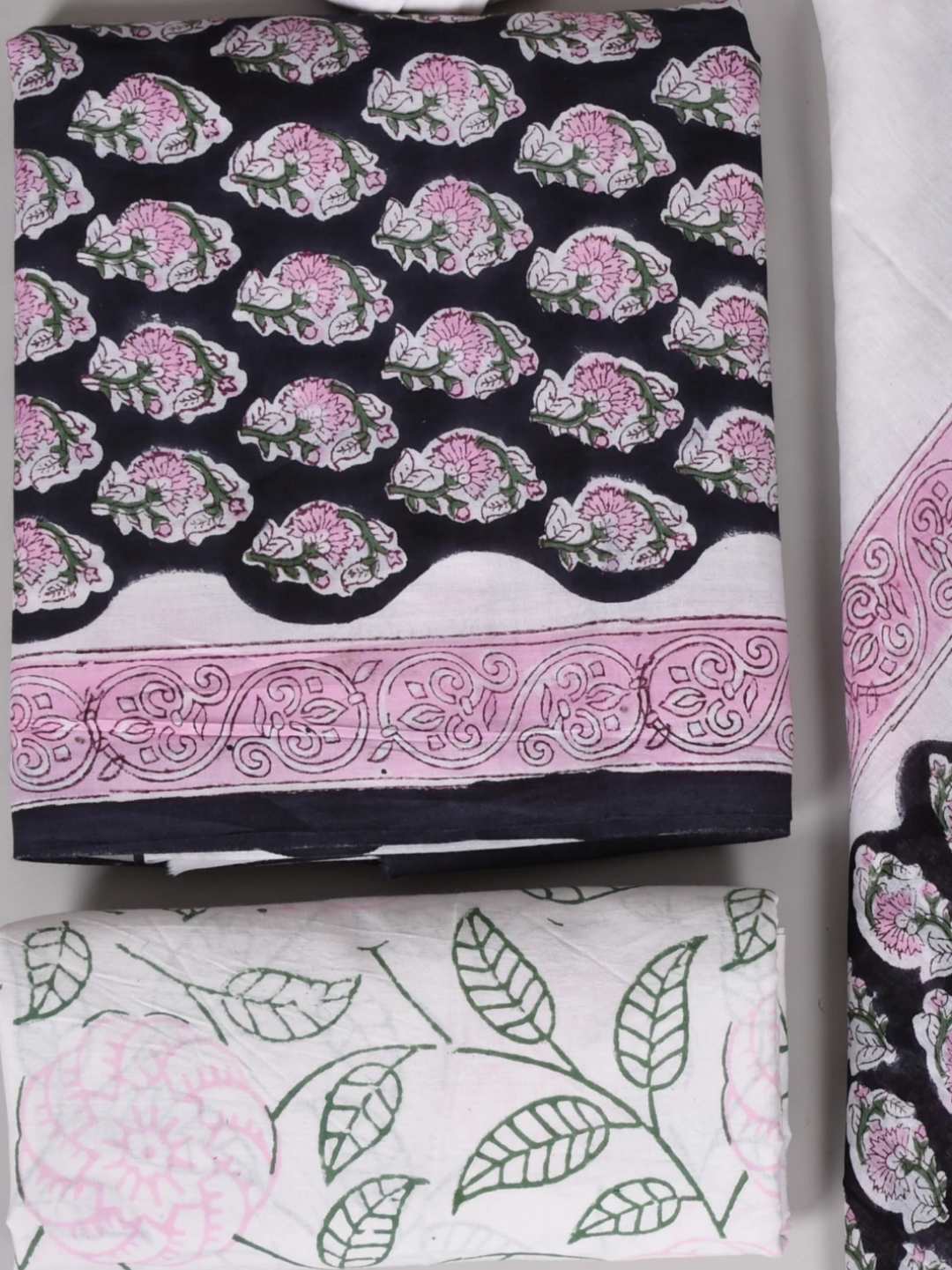 Black Butti Block Printed Cotton Suit with Mulmul Cotton Dupatta