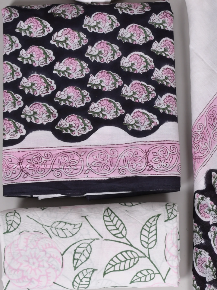Black Butti Block Printed Cotton Suit with Mulmul Cotton Dupatta
