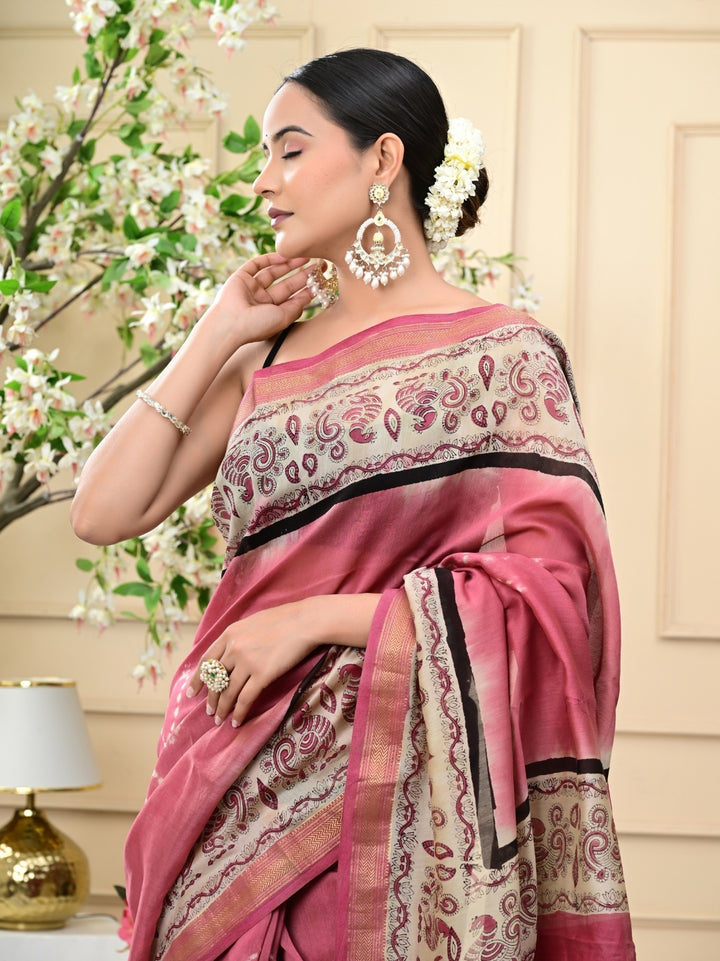 Bagru Print With Shibori Combination Maheshwari Silk Sarees