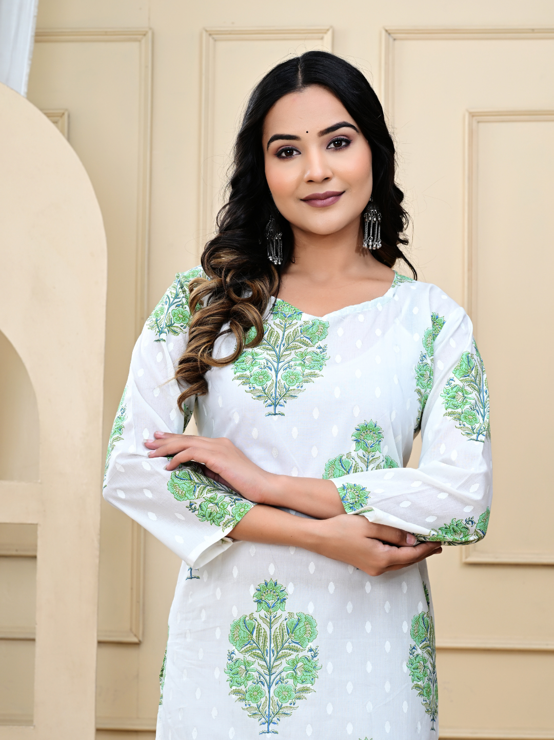 White Bagru Print Hand-Block Printed Long Kurti