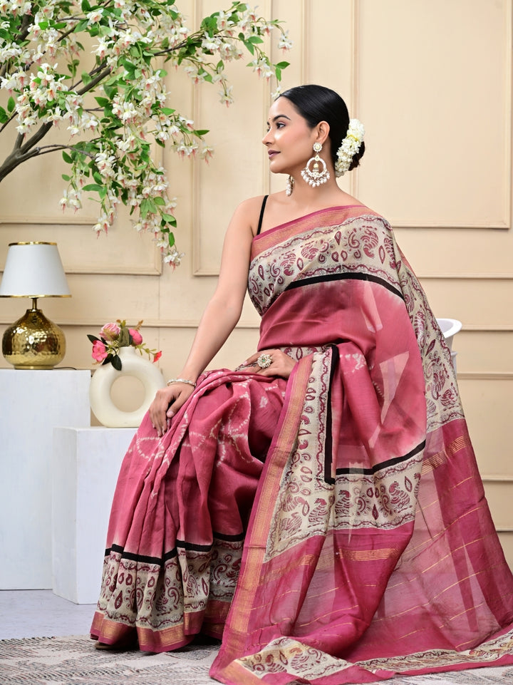 Bagru Print With Shibori Combination Maheshwari Silk Sarees