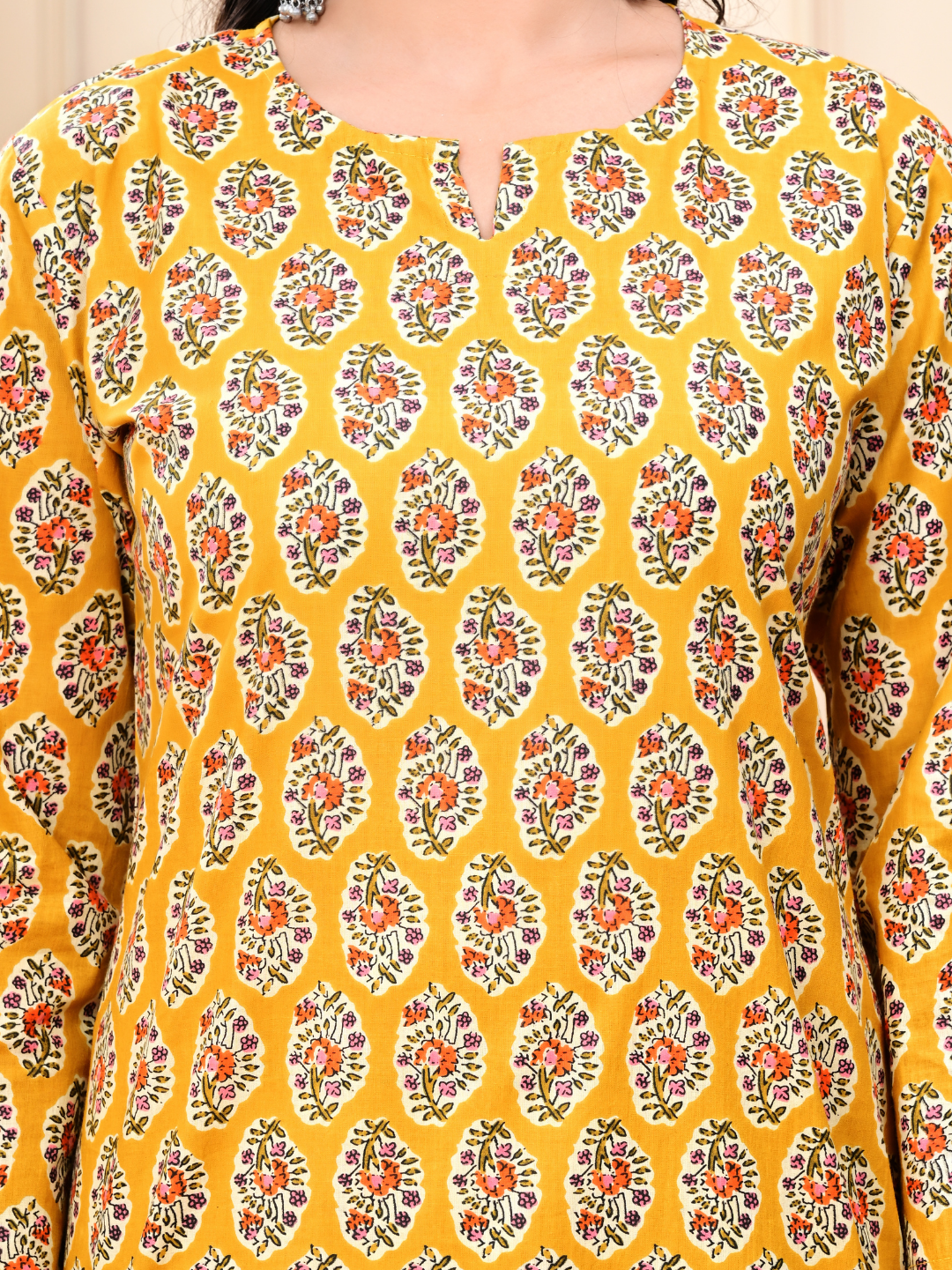 Mustard Yellow Bagru Hand-Block Print Long Kurti