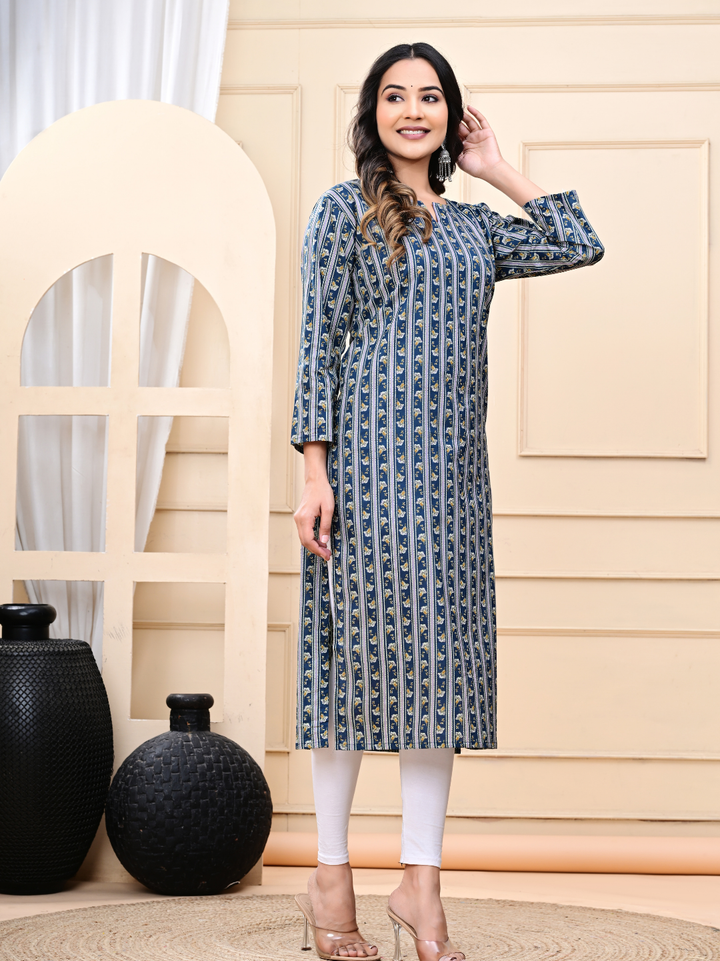 Traditional Hand-Block Print Long Cotton Kurti