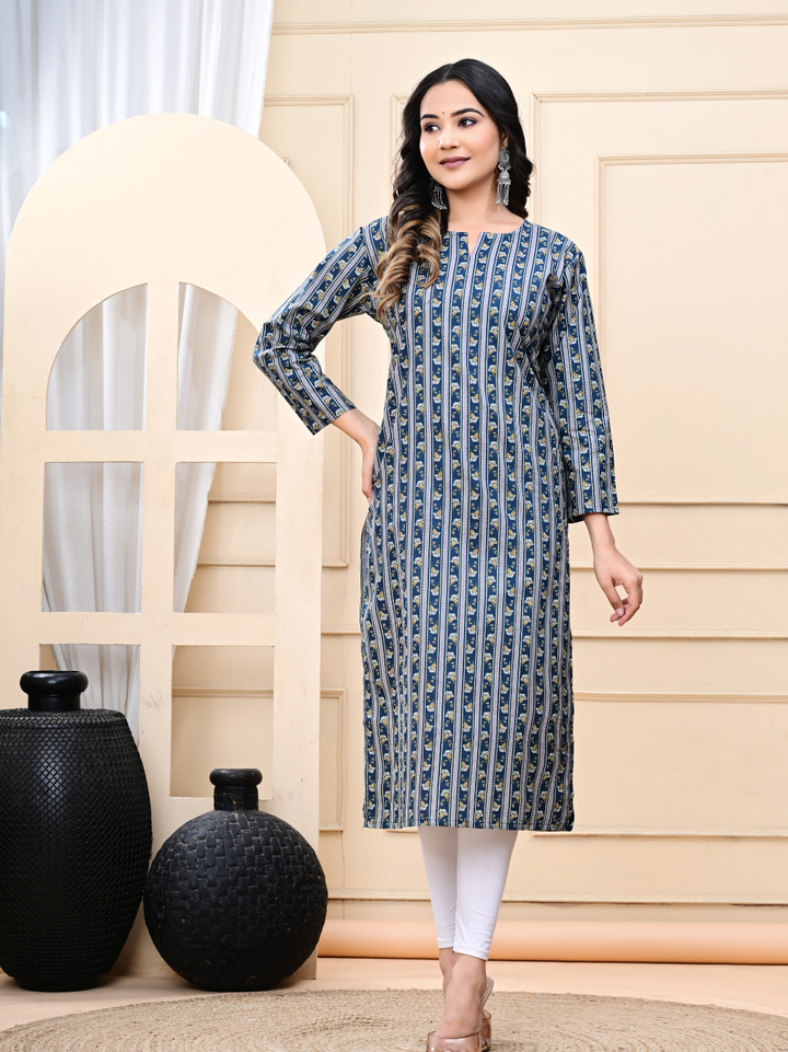 Traditional Hand-Block Print Long Cotton Kurti