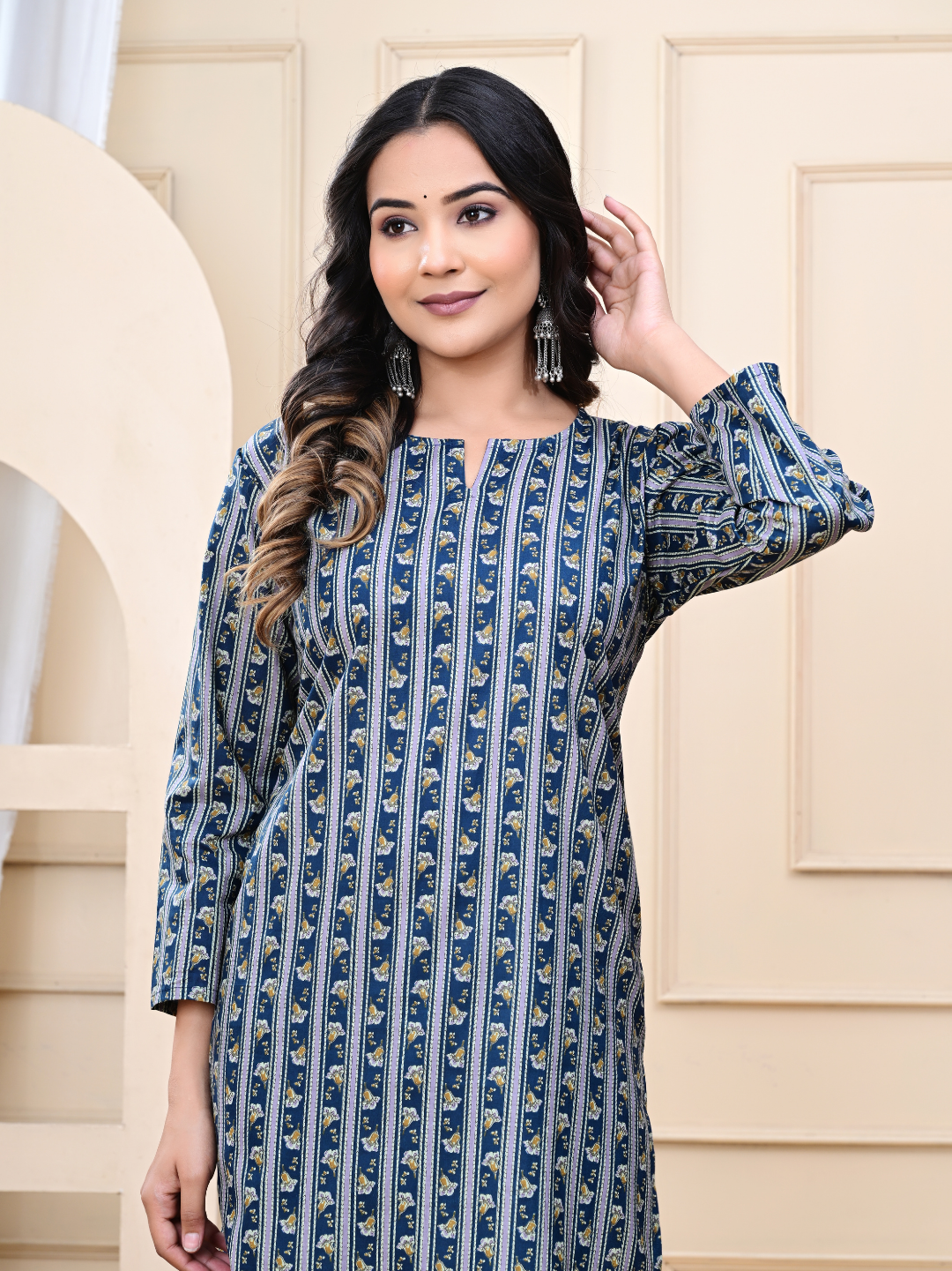 Traditional Hand-Block Print Long Cotton Kurti