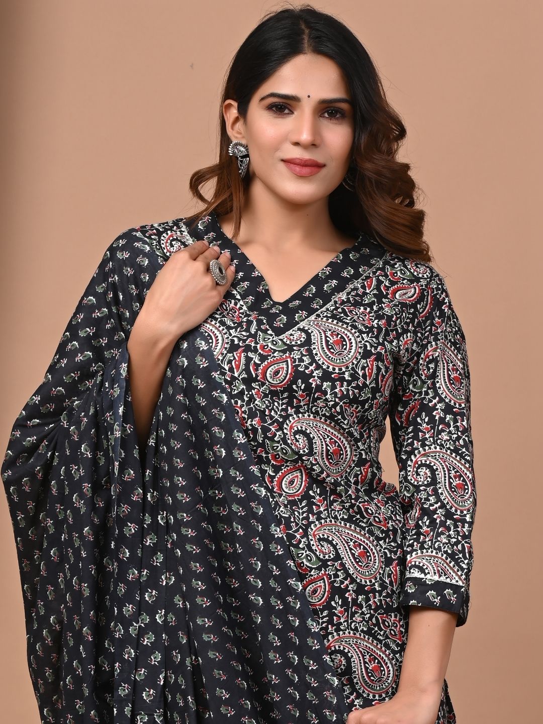 All Time Favorite Black Cotton Stitched Suit with Mulmul Dupatta
