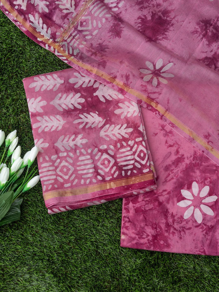Pink Batik Chanderi Silk Suit with Dupatta