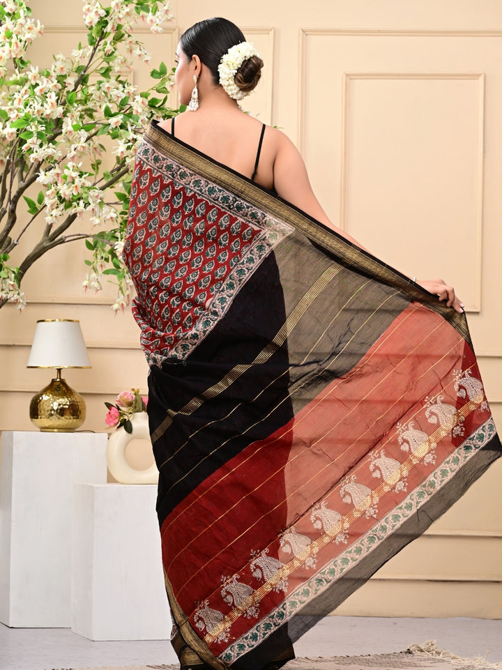 Bagru Handblock Printed Maheshwari Silk Sarees