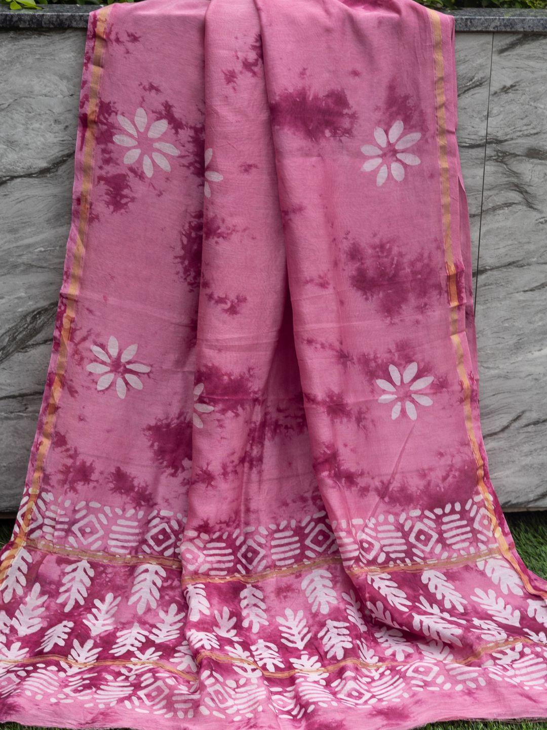Pink Batik Chanderi Silk Suit with Dupatta