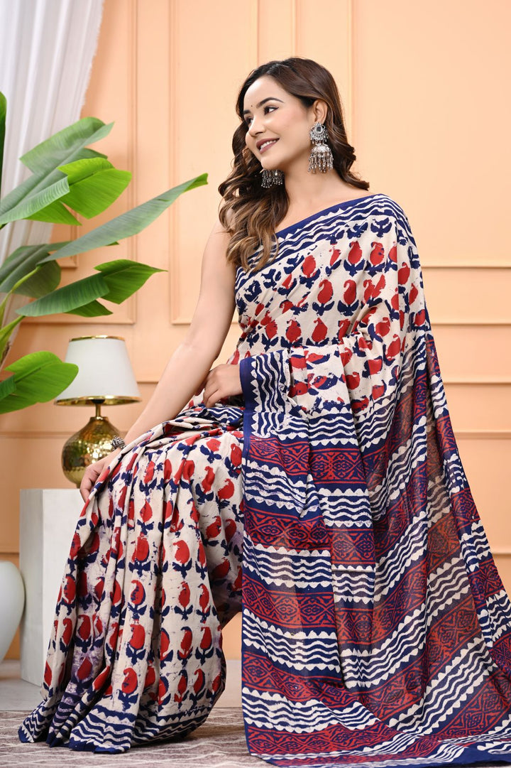 Very Demanded Hand Block Printed Mulmul Cotton Saree
