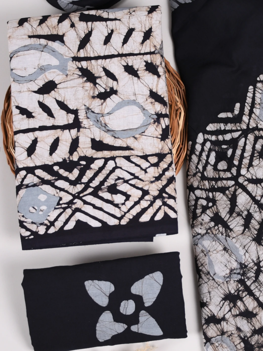 Black Mom Batik Cotton Suit with Soft Mulmul Dupatta