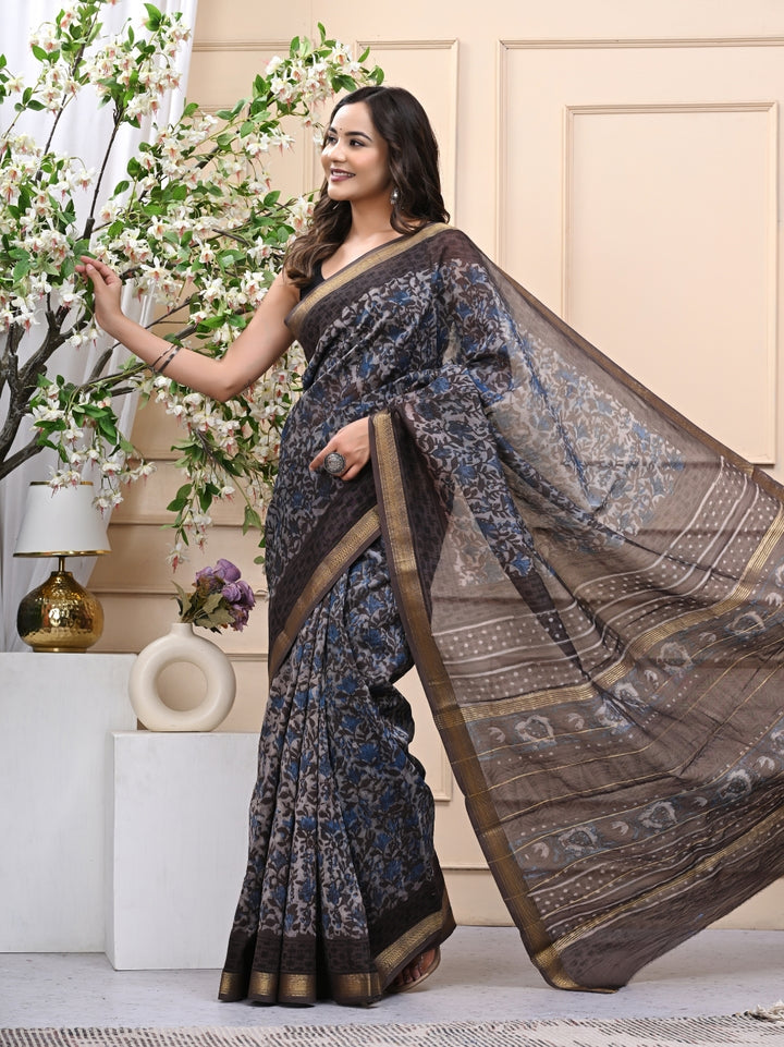 Elegant Vanaspati Ajrakh Maheshwari Silk Saree with Blouse