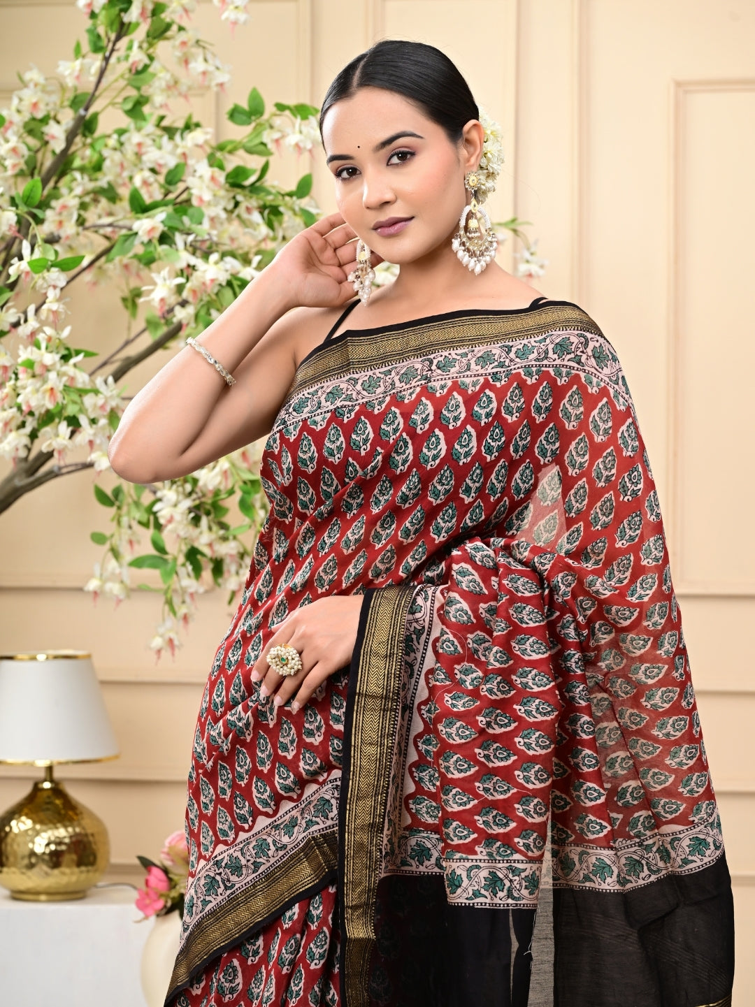 Bagru Handblock Printed Maheshwari Silk Sarees