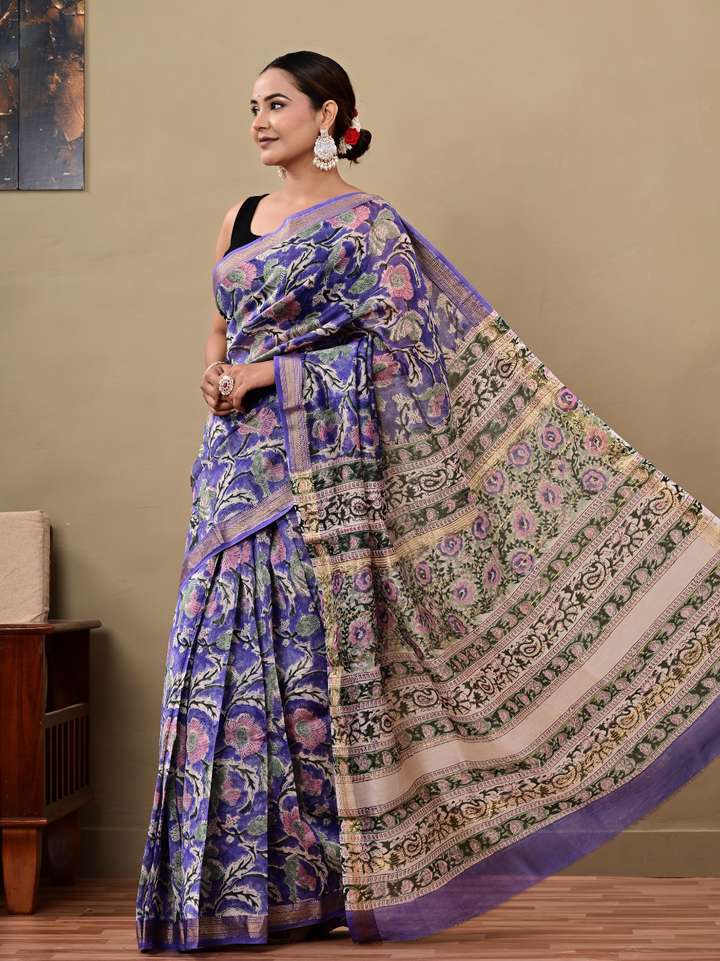 Bagru Rapid Block Printed Maheshwari Silk Saree