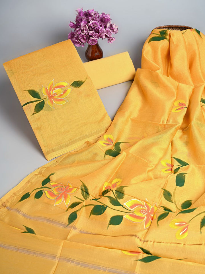 Yellow Brush Painted Chanderi Silk Suit