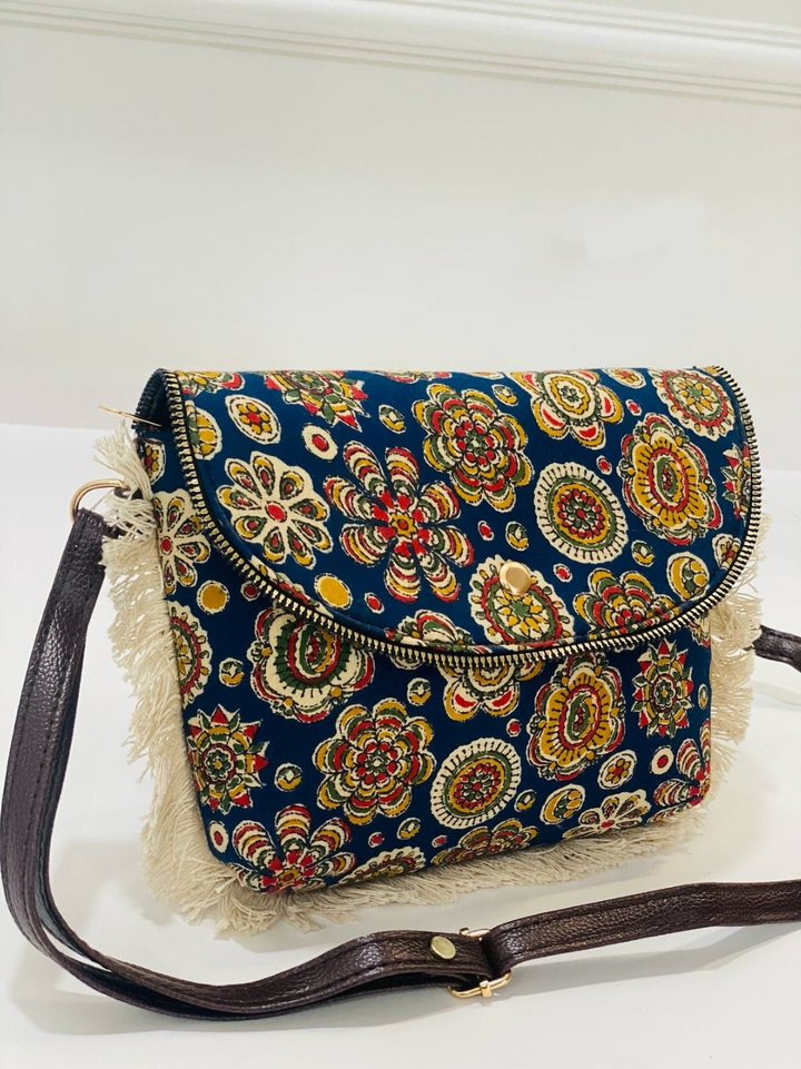 Chic Bagru Print Cotton Sling Bag