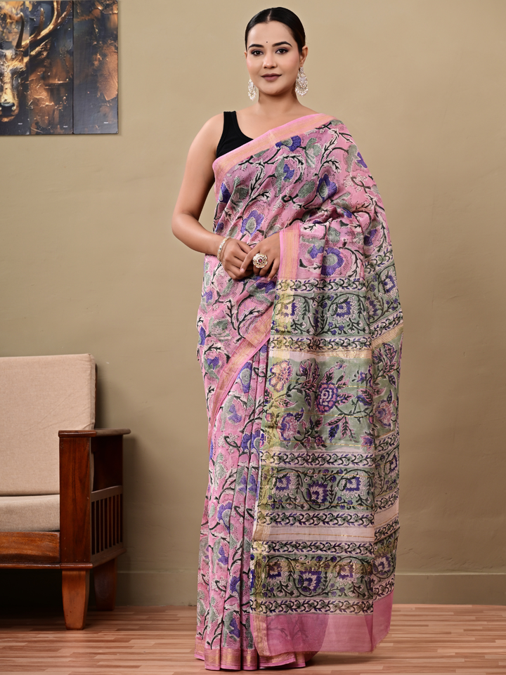 Traditional Pink Jaal Maheshwari Silk Saree